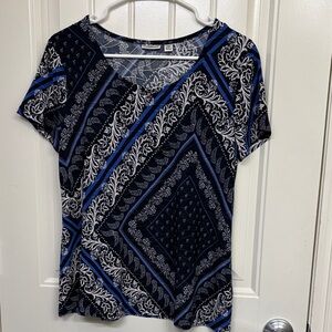 Croft & Barrow Women's Blue and Black Patterned Top